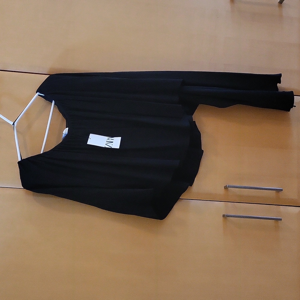 NWT Zara Black One Shoulder Asymmetrical Long Sleeve Blouse Top XL